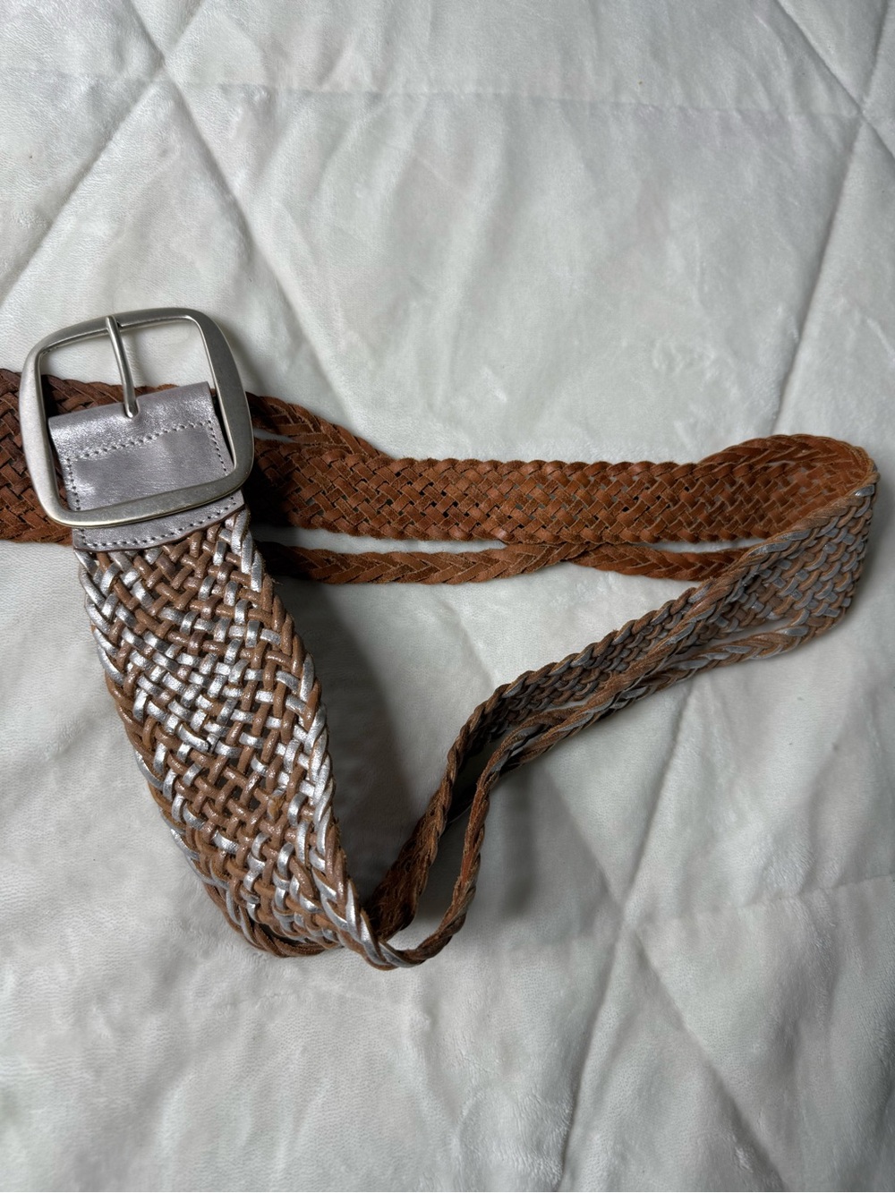 VTG Braided Leather Belt - Brown & Silver